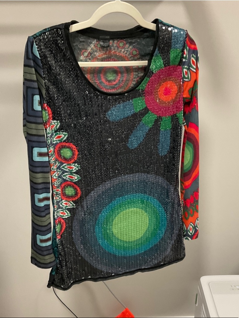 Desigual Multicolor Black Mesh Long Sleeve Printed Top